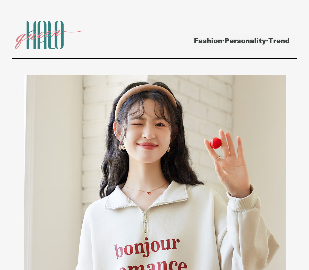 Halo Queen Women's Sweatshirt, Spring And Autumn American-Style POLO Collar, Trendy Letter Print, Loose Casual Pullover, New Product H143W1034 1