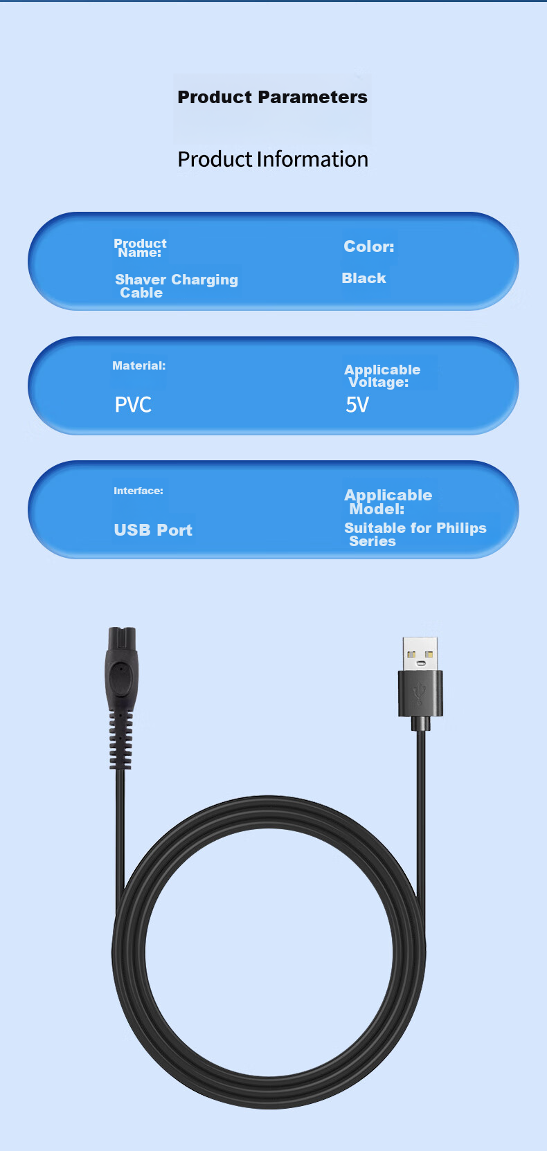 Trendsetter AUX Hair Clipper Charging Cable, Electric Trimmer Charger for A1/A5/A6/A7/A8/S7/S8/X1 Shaver, Power Cord Accessory 7