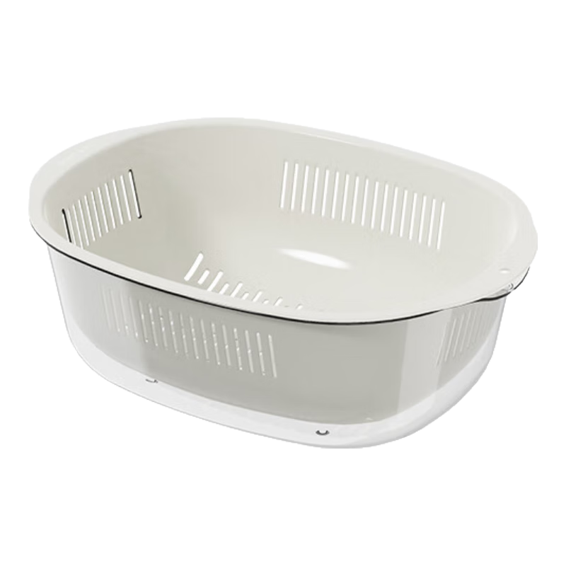 COOKER KING Double-Layer Colander Drainer Basket Kitchen Plastic Fruit Tray Strainer Vegetable Washing Basket White