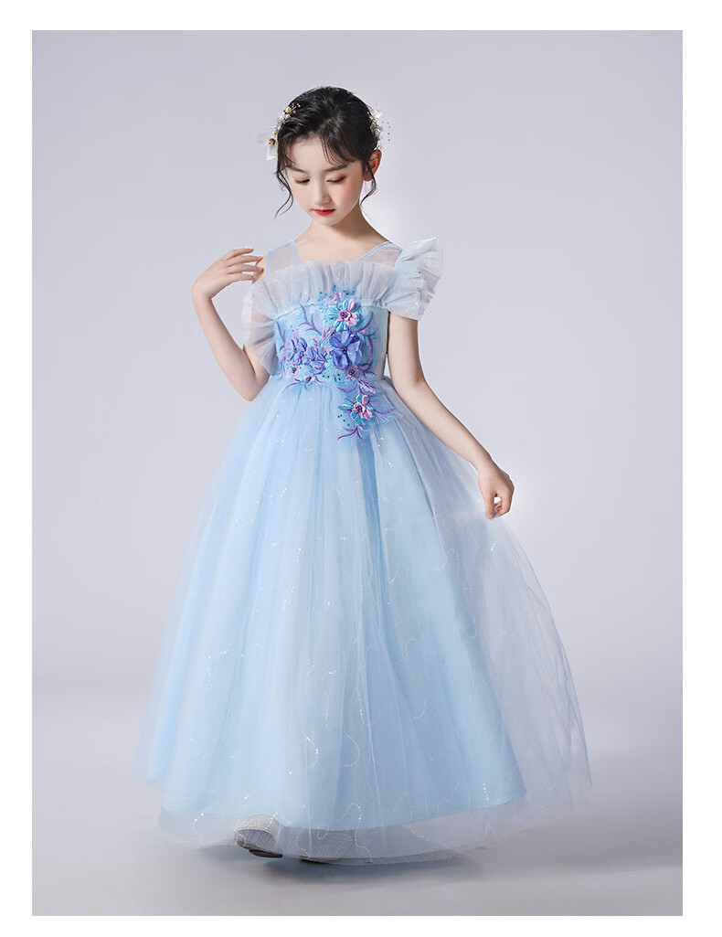 LUOBOBEIBEI Girls' Dress Princess Flower Girl Wedding Dress Piano New Year Dress Yellow Dress Size 130 9