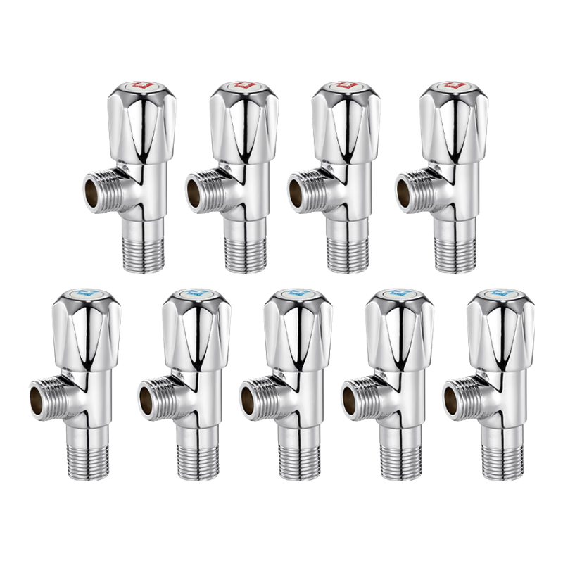 Submarine F0067-9 Copper Chrome-Plated Bright Angle Valve, National Standard 1/2 Inch Cold And Hot Water Red And Blue Marked, 5 Cold + 4 Hot Nine-Piece Set