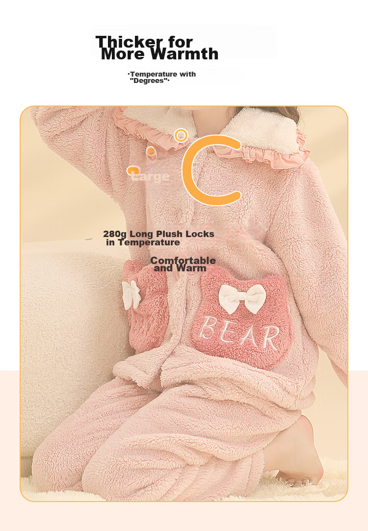 LangSha [Flannel] Children's Pajamas, Girls' Sleepwear, Autumn And Winter Thickened Warm Sleepwear, for Older Children And Teenage Girls, Home Wear Set 5