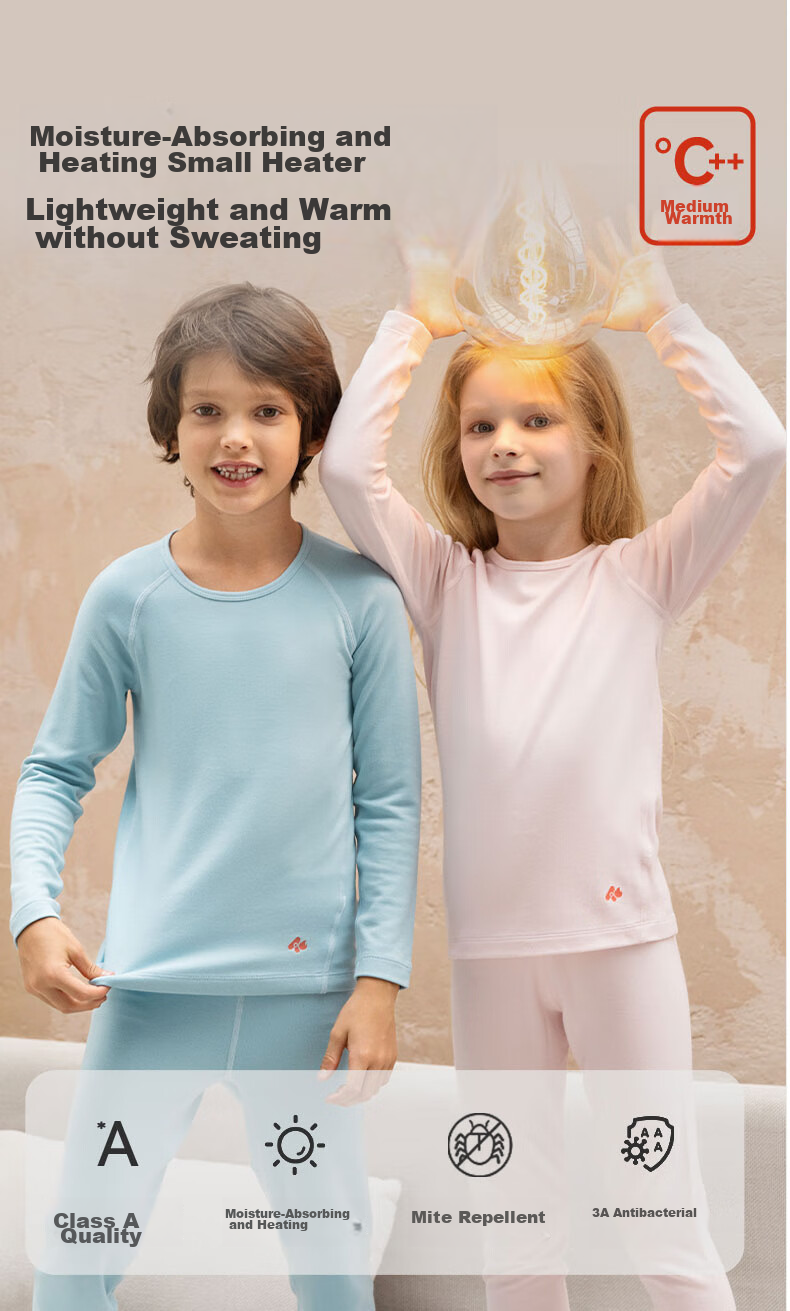 AIMER KIDS Small Heater [Medium Warmth] Boys And Girls Thermal Underwear Set, Moisture-Wicking And Heat-Generating Autumn Top And Pants, Gray, Size 120 2
