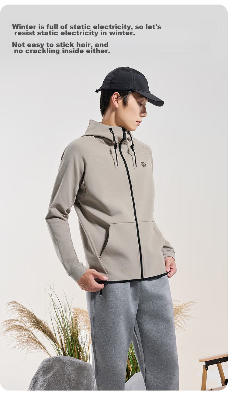 JD Original Air Warm Sports Jacket for Men, Knitted Hooded Spring Outdoor Windproof Warm Running Casual Coat, Black Size S 10