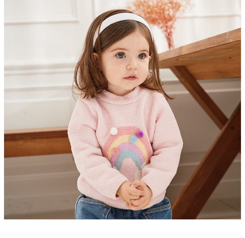 DAVE&BELLA Children's Sweater 2022 Autumn Winter Kids Chenille Knitwear Baby Girl Rainbow 73cm DB4224229 3