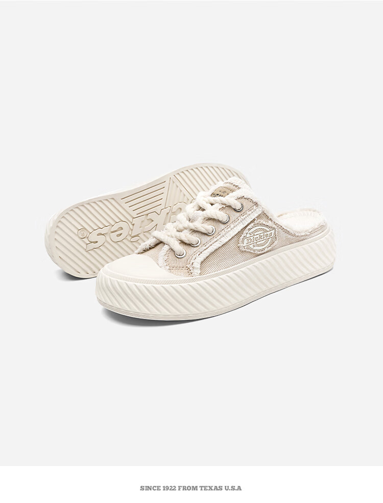 Dickies Slip-On Couple Canvas Shoes, Women's Casual Shoes, Flat Shoes, Lazy Half Slippers, Beige, Size 36 3