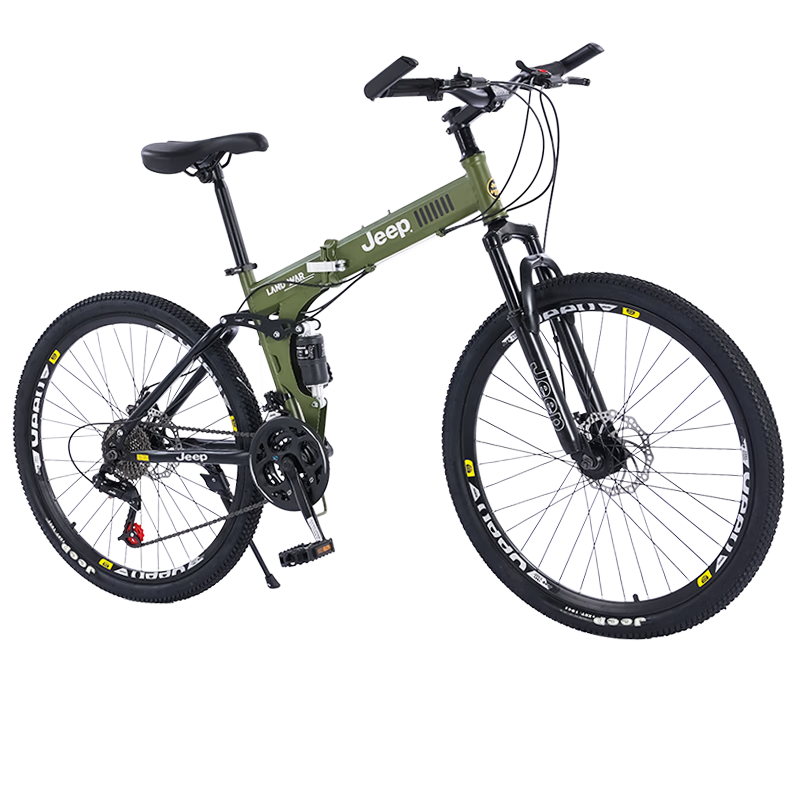 Jeep Folding Mountain Bike for Men And Women Students, 26-Inch, 27-Speed, Dual Shock Absorption, Road Bicycle Zhanshen - Forest Gree