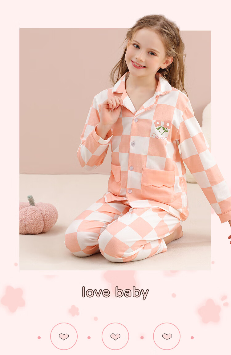 Nanjiren Children's Pajamas for Girls, Pure Cotton Sleepwear, Spring And Summer Home Wear Set for Little Girls, Pink Floral Pattern, Size 130 11