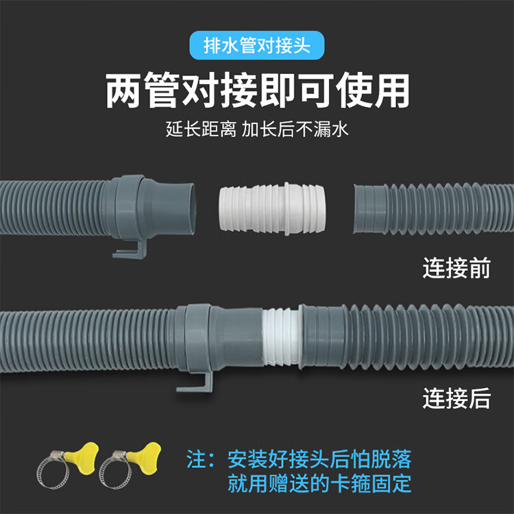 Shuangwei Washing Machine Drain Pipe Adapter, for Drum And Impeller Washers, Sink, Mop Bucket, Extended Outlet Pipe, Drainage Pipe Connector, Accessories with 2 Clamps 5