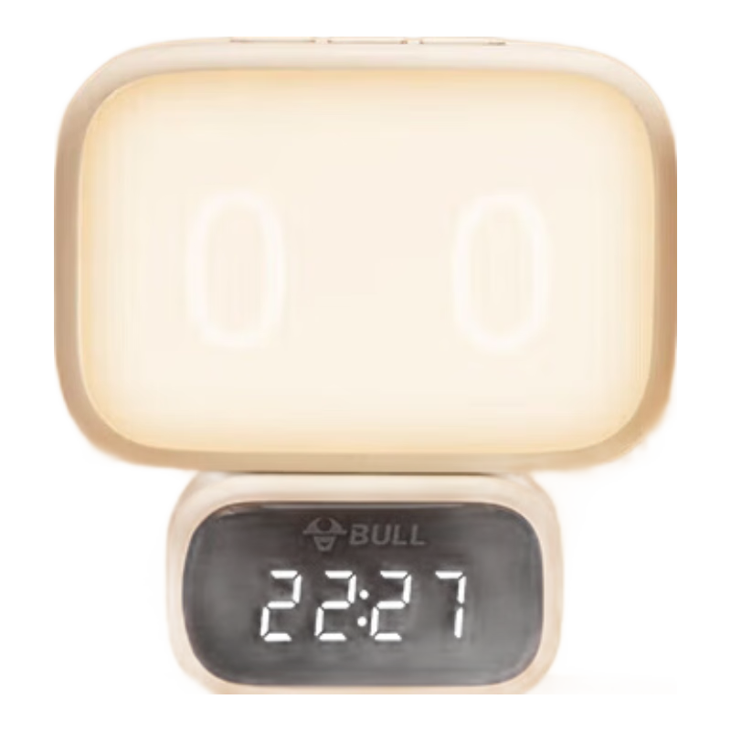 BULL Night Light Clock, Baby Feeding Lamp, Bedroom Bedside Mood Light, 500mAh Rechargeable Wireless Remote Control, 3 Color Temperatures