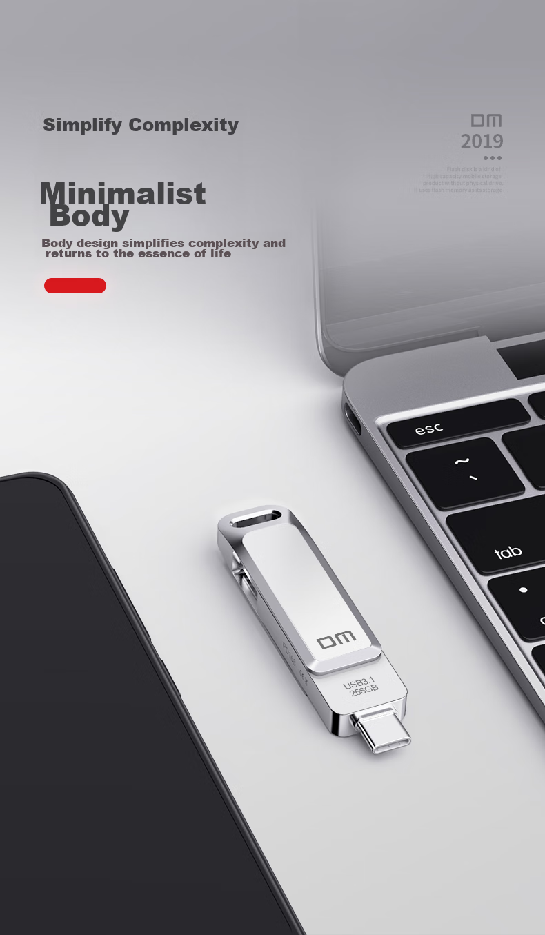DM Daimai 256GB Type-C USB3.2 Phone Flash Drive, Metal PD168 Dual Interface Phone And Computer Compatible Thumb Drive 5