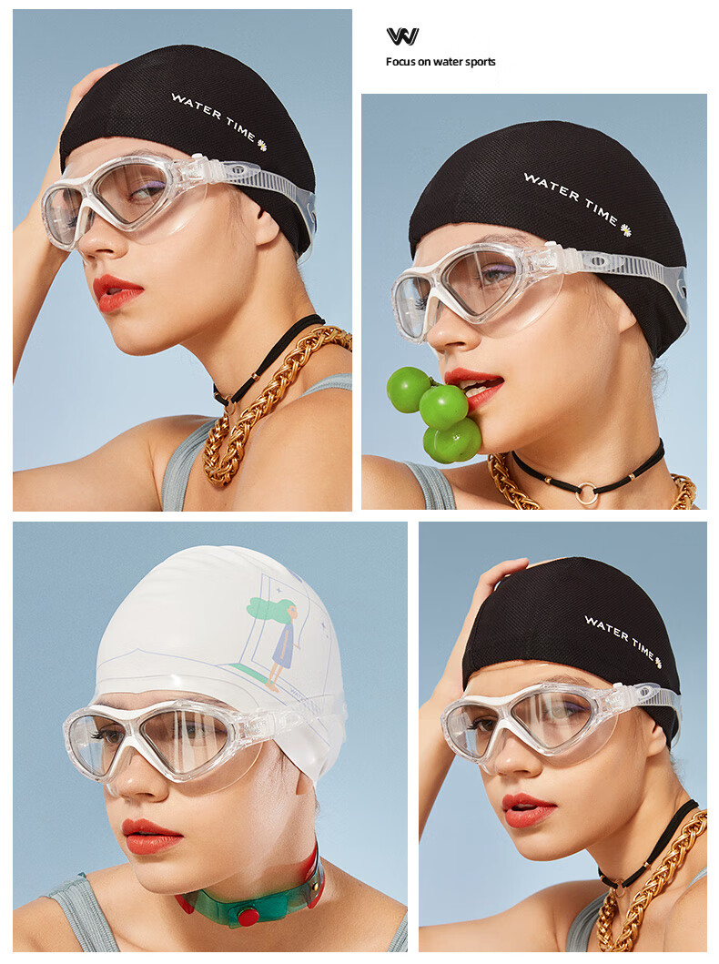 WATERTIME Anti-Fog Large Frame Swimming Goggles for Men and Women, High-End Adult Swim Goggles, HD Waterproof Diving Glasses, Professional Equipment, Ice Ink 10
