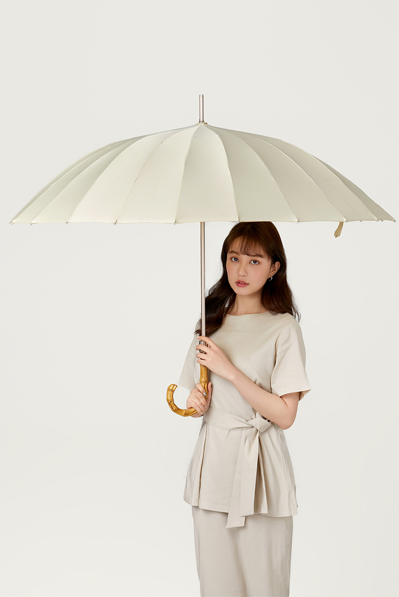 Obsu Japan 24-Rib Bamboo Joint Heavy Rain Umbrella Sturdy Long Handle Simple Design Black 6