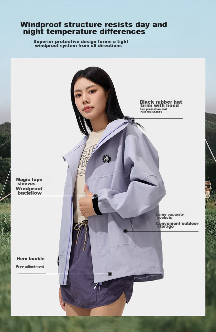 CAMEL Panda Windbreaker Jacket for Men And Women, Spring And Autumn Outerwear, Windproof And Waterproof Outdoor Clothing A34BA3L1166, Night Purple, XL 16