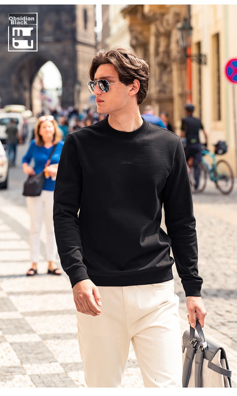 Mr.Bu Celebrity Style Crew Neck Pullover Men's Sweatshirt Autumn Winter Long Sleeve T-Shirt Base Layer Top Slate Black 3XL (190) 15