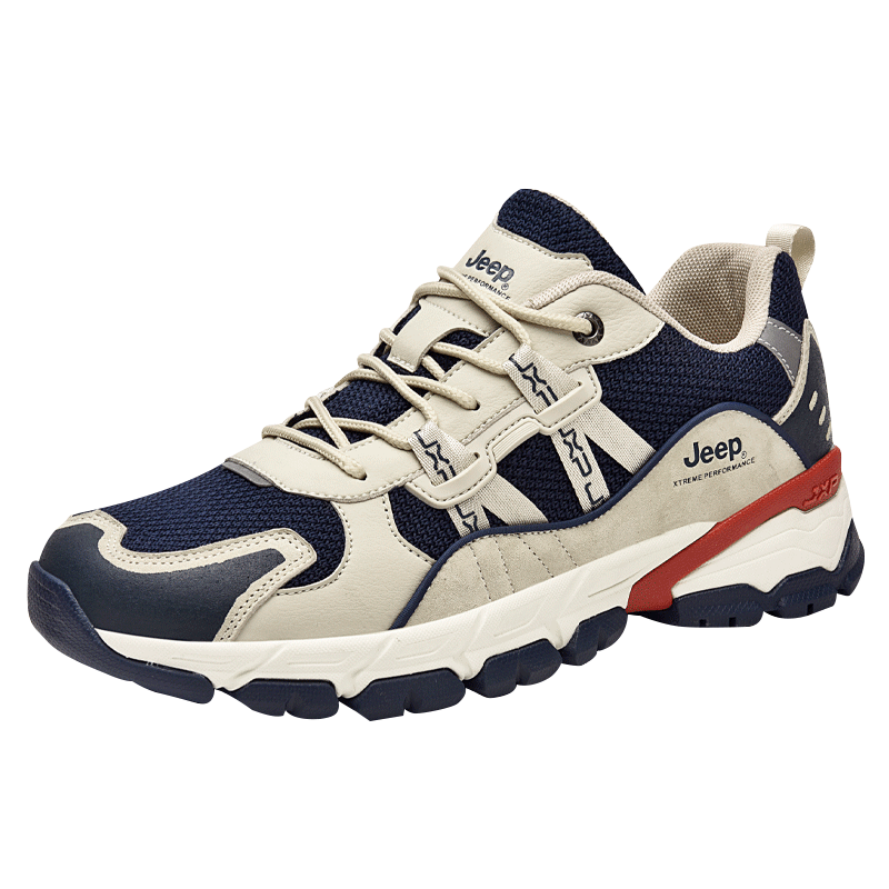 JEEP Hiking Shoes for Men, Outdoor Sports Shoes, Anti-Collision Wear-Resistant Shock-Absorbing Running Shoes, Non-Slip Mountaineering Boots for Men, Dark Blue, Size 41
