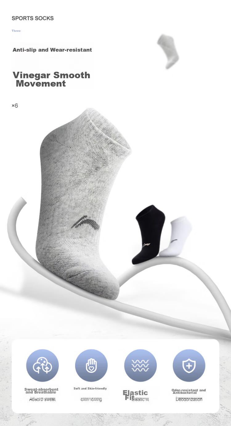 Li-Ning Socks for Men And Women, Sports Socks, Short Socks (3 Pairs), Low-Cut Basketball Socks, Casual Anti-Slip Antibacterial Warm Socks 1