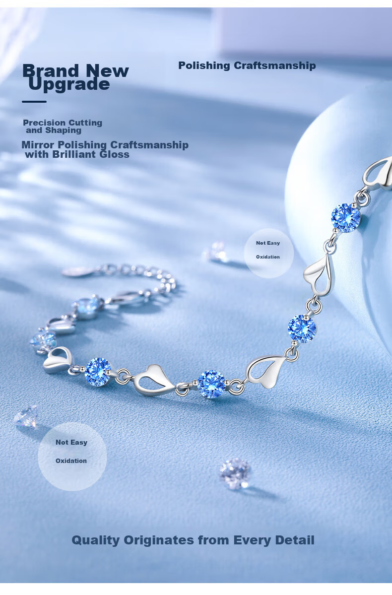 GLTEN Swarovski Zirconia Ocean Heart Silver Bracelet for Women, New Jewelry Design, Birthday Gift, Anniversary Present for Girlfriend Or Wife 7