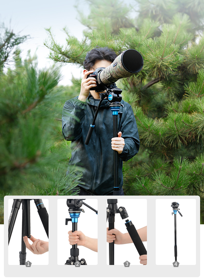 Benro A1883FS2N DSLR Video Tripod, Professional Camera Hydraulic Handle, Pan-Tilt Head, Adjustable Level Ball Bowl, Monopod And Tripod Set 19