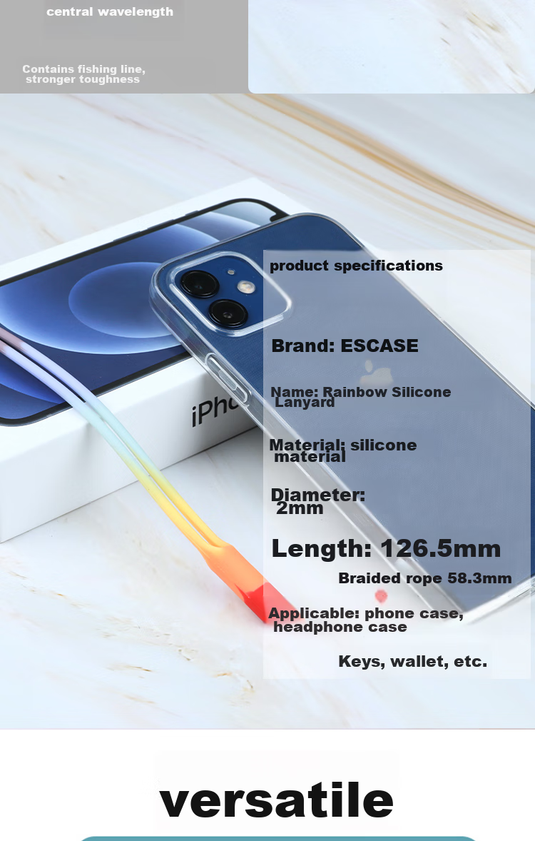 ESCASE Phone Lanyard Wrist Strap Camera Short Cord Wallet USB Drive Key ID Pendant Suitable for Apple 16 Pro Huawei Mate 70 Pro Silicone Soft Version Rainbow Color ES-XS2 6