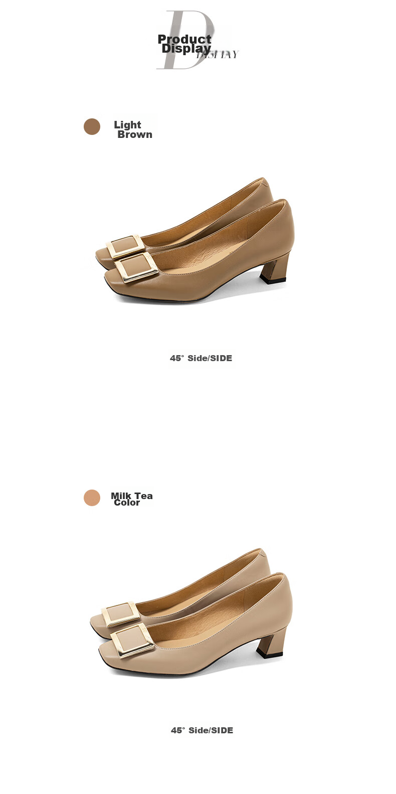 COMELY Women's Single Shoes, Spring New Style, Square Buckle Genuine Leather Versatile Chunky Heel Elegant Patent Leather Commuter High Heels, Milk Tea Color, Size 39 20