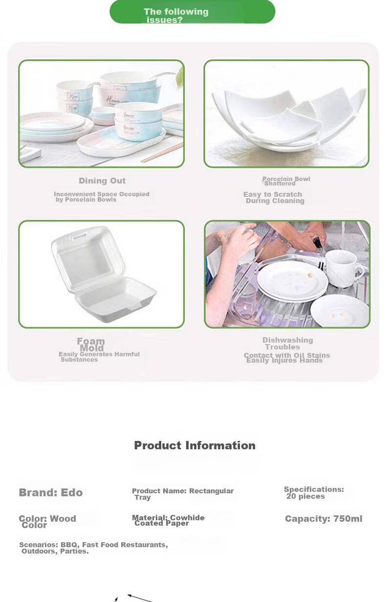 Edo Disposable Paper Plates, Biodegradable Disposable Plates 750ml*20 Pieces, Picnic Boxes, Barbecue Plates, Kraft Paper Plates 2