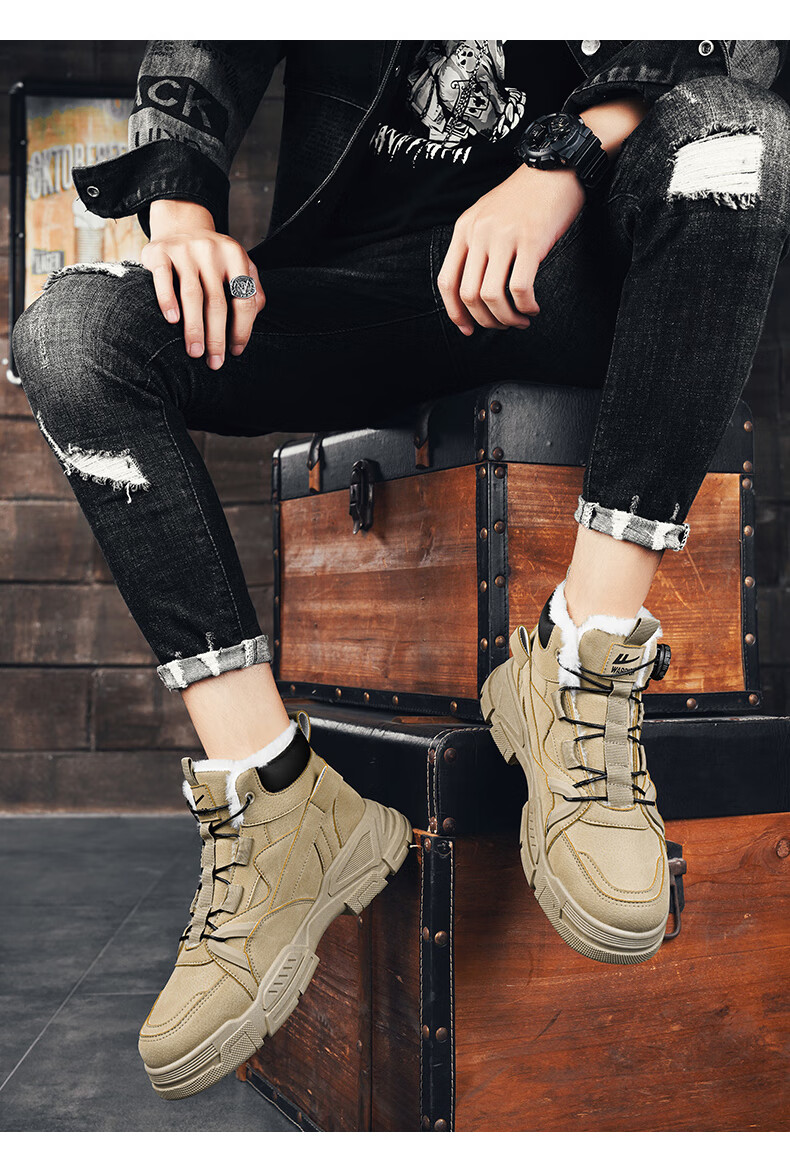 Warrior Men's Martin Boots 2025 Autumn Winter New Men's Fleece Warm Work Snow Cotton Boots Khaki 43 9