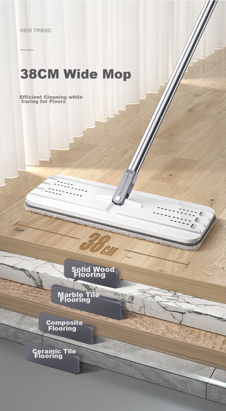 MARYYA Flat Mop without Bucket, Replacement Single Mop 38cm, Suitable for Flat Mops with Bucket, Wash Brush Series 4