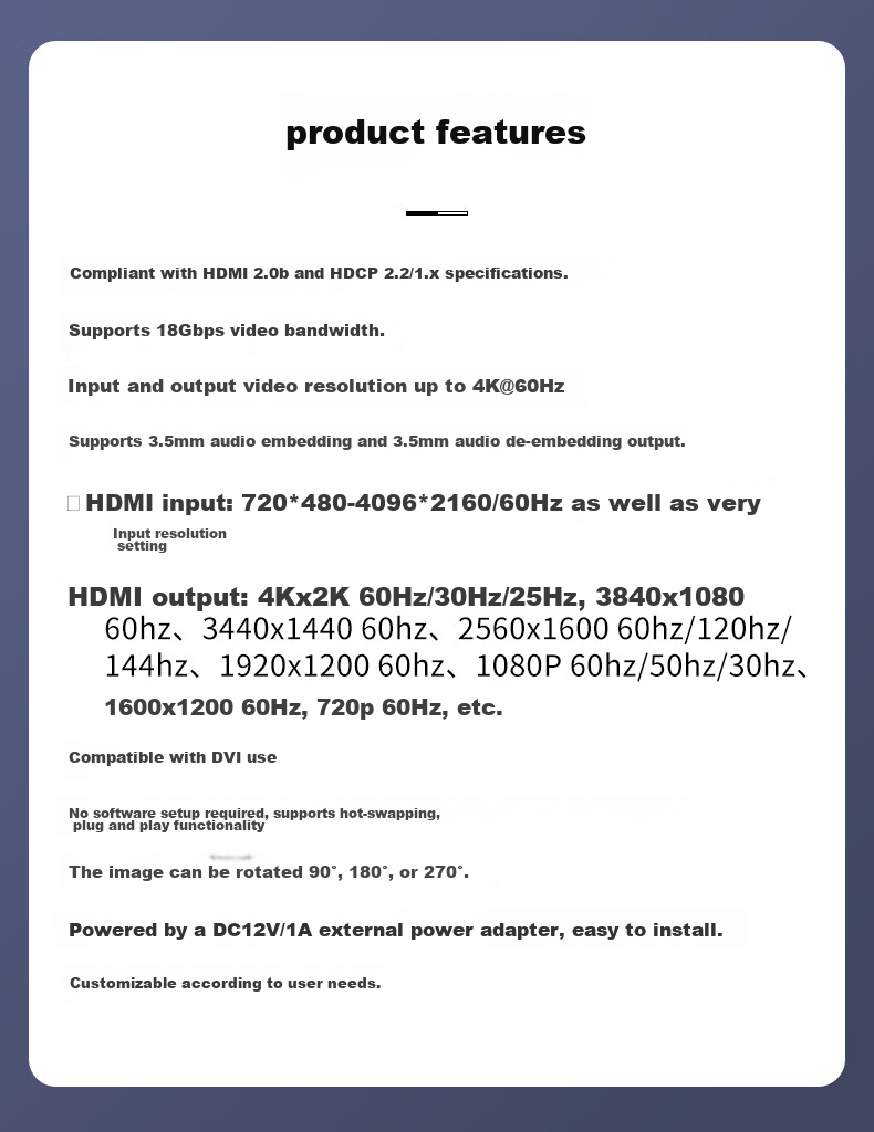 Jiuyinjiushi Video Resolution Converter HDMI Adapter 1080P to 2K/4K Frame Rate Conversion 60/50/30Hz Low to High 4K to 1080P Horizontal/Vertical Screen Rotation Crop 90-Degree Customizatio 15