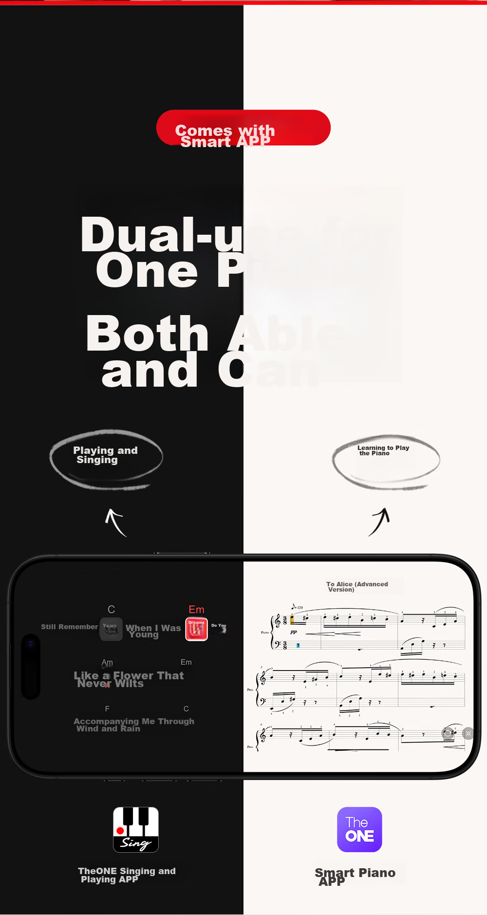 The ONE Langlang Endorsed Sing Automatic Gear Intelligent Piano for Beginners, Electronic Keyboard, Portable Piano, White 9