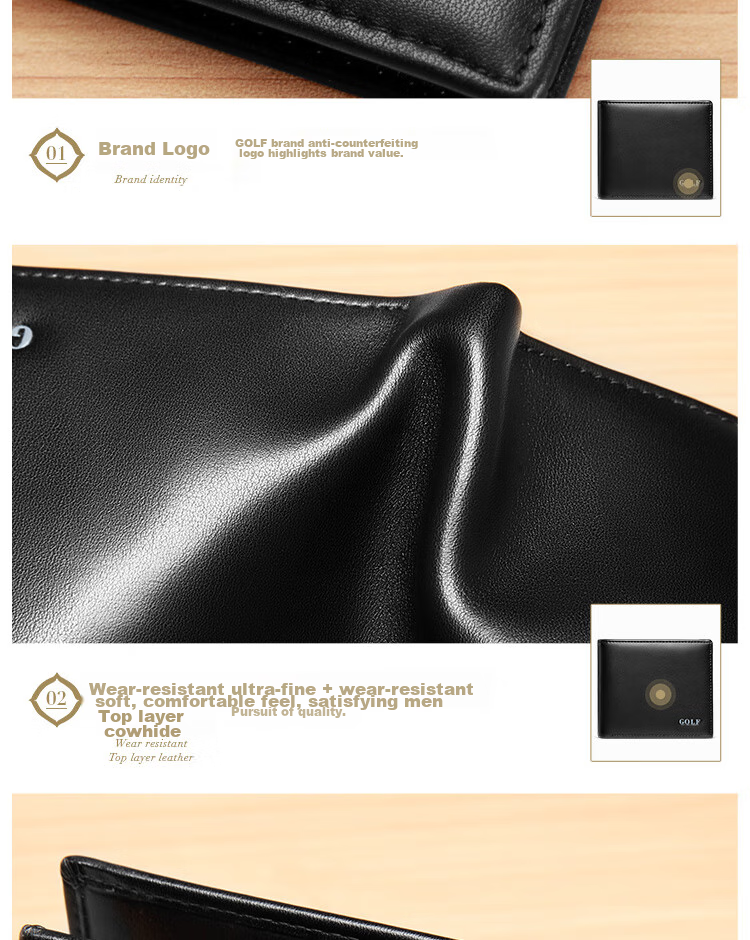 GOLF Men's Wallet, Durable Microfiber with Top-Grain Leather Card Holder And Coin Purse, Short Wallet Gift Box, Present for Boyfriend 18