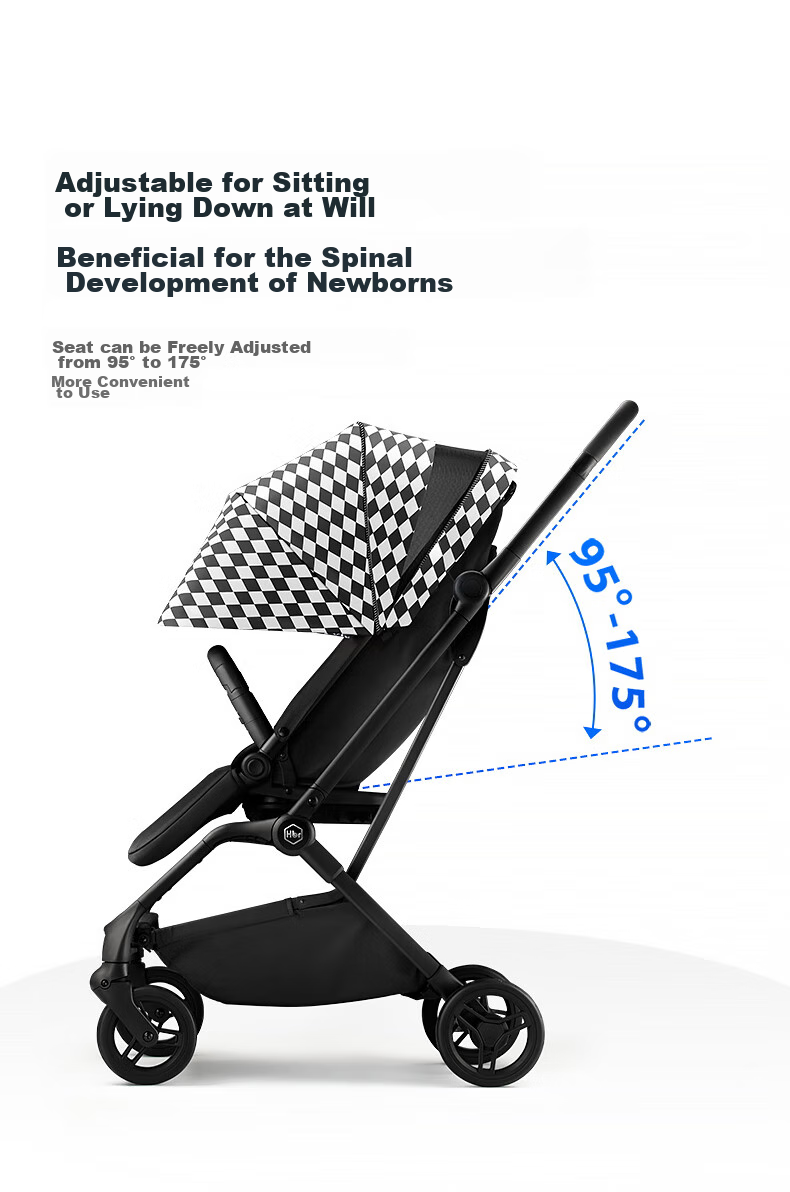 HBR Stroller with Reversible High View, Newborn Carriage, Can Sit And Lie Down, M360 Luminous, Black And White Checkered Patter 15