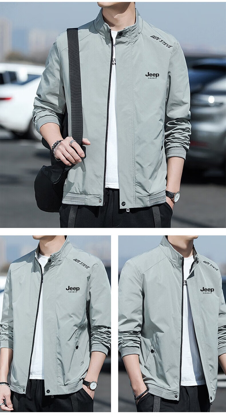 JEEP SPIRIT Men's Jacket, Spring And Autumn Outerwear, Stand-Up Collar, Outdoor Business Casual Wear for Young And Middle-Aged Men, Bean Green, M 5