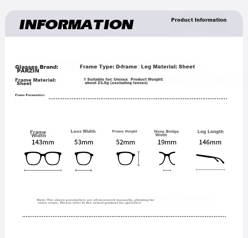 PARZIN Prescription-Ready Glasses Frame, Acetate Square Frame for Men And Women, Versatile Daily Wear, Easy to Match, Face-Slimming Black Frame, 15858 10