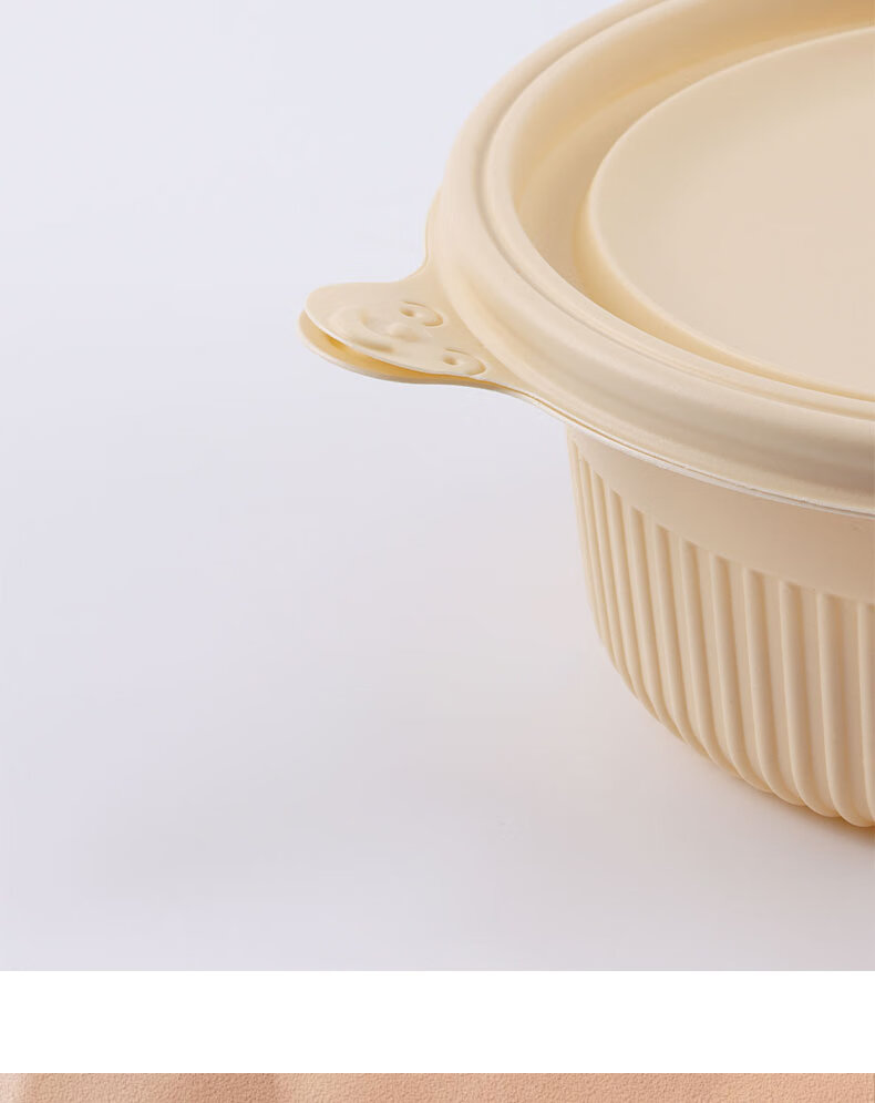 BJ Disposable Biodegradable Corn Starch Round Food Containers, 350*50 Set, Microwave-Safe Food-Grade Takeout Boxes 3