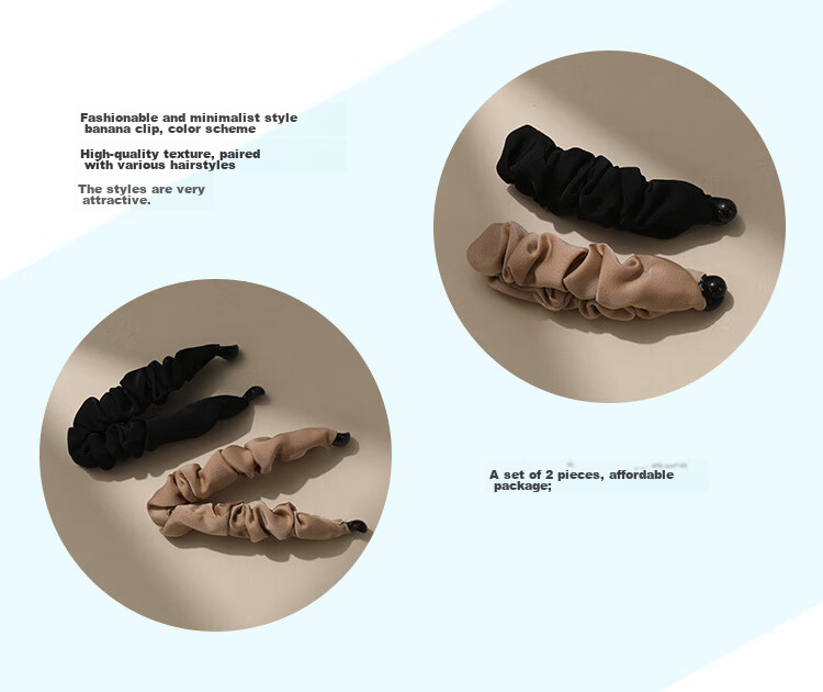 CHIMERA 2 Pieces Fabric Non-Slip Vertical Clips, Medium Size Hairpins, Full Bun Maker, High Ponytail Banana Clip, Mid-Autumn Festival Gift 3