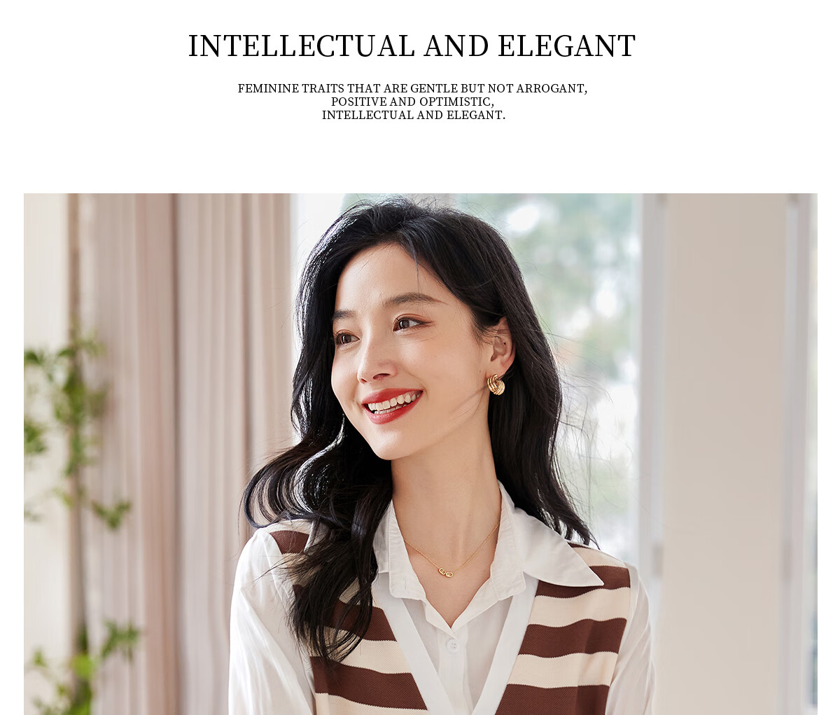 Chushen Thin Long-Sleeve Blouse for Women, Stylish Faux Two-Piece Striped Casual Shirt Top S13QC2942 18