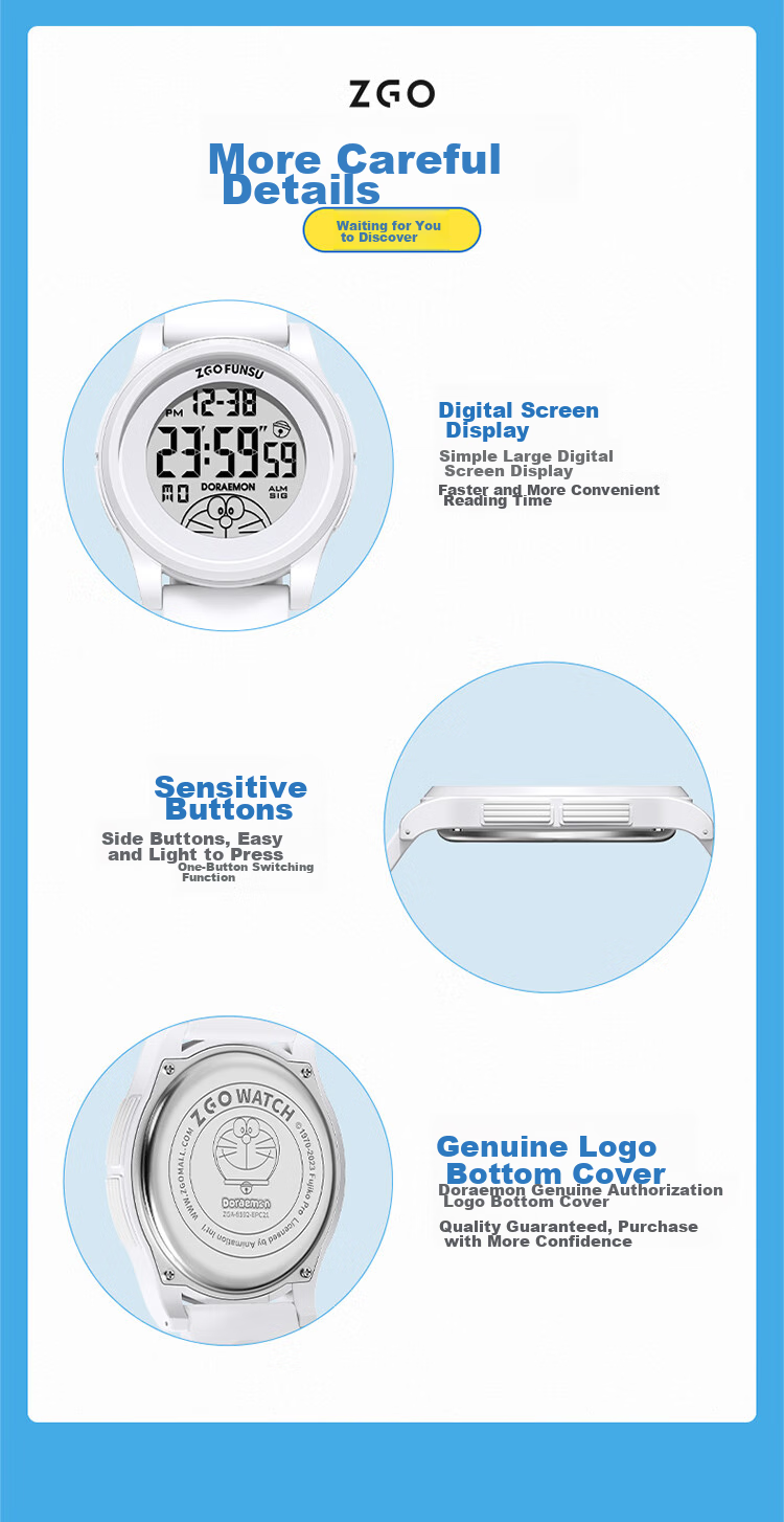 ZGO Doraemon Children's Electronic Watch for Boys, Middle And Elementary School Students, Teenagers, Time-Telling Watch, Birthday Gift 8555 10