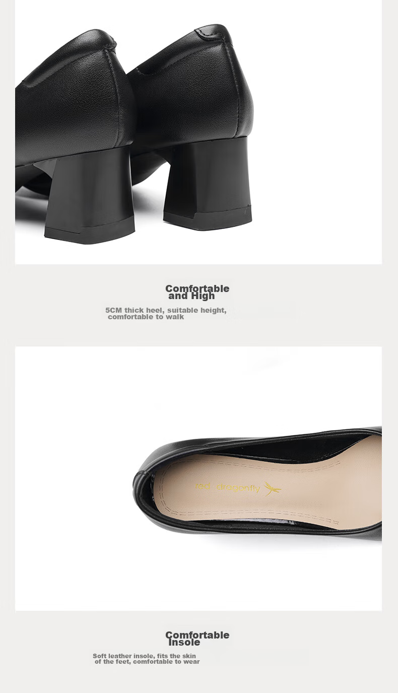 RED DRAGONFLY Fashionable Commuter High Heels, Women's Wedding Pumps, Elegant Chunky Heel, Comfortable Women's Shoes WLB33095, Black, Size 34 8