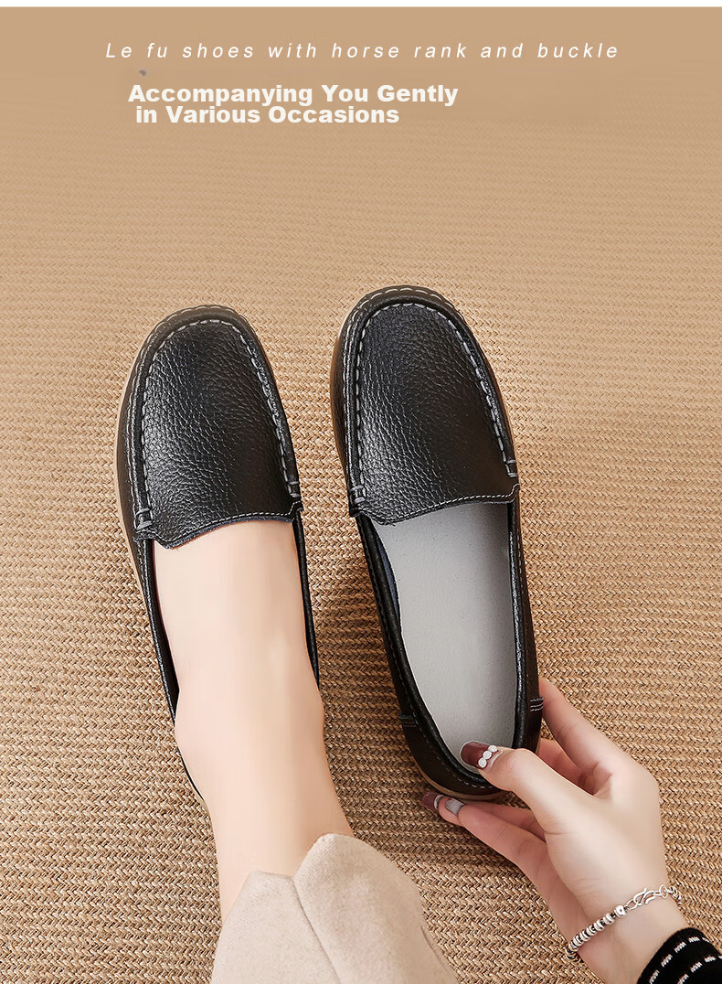 CARTELO Women's Shoes, Mom Shoes, Fashionable Nurse Leather Shoes, Soft-Soled Comfortable Flats, Women's Shoes, 1443 Black, Size 35 4