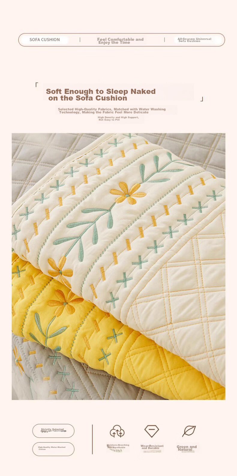 AVIVI Sofa Cushion, All-Season Sofa Cover, Non-Slip Sofa Slipcover, Bay Window Pad, 90*240 Cm, Floral Patter 6