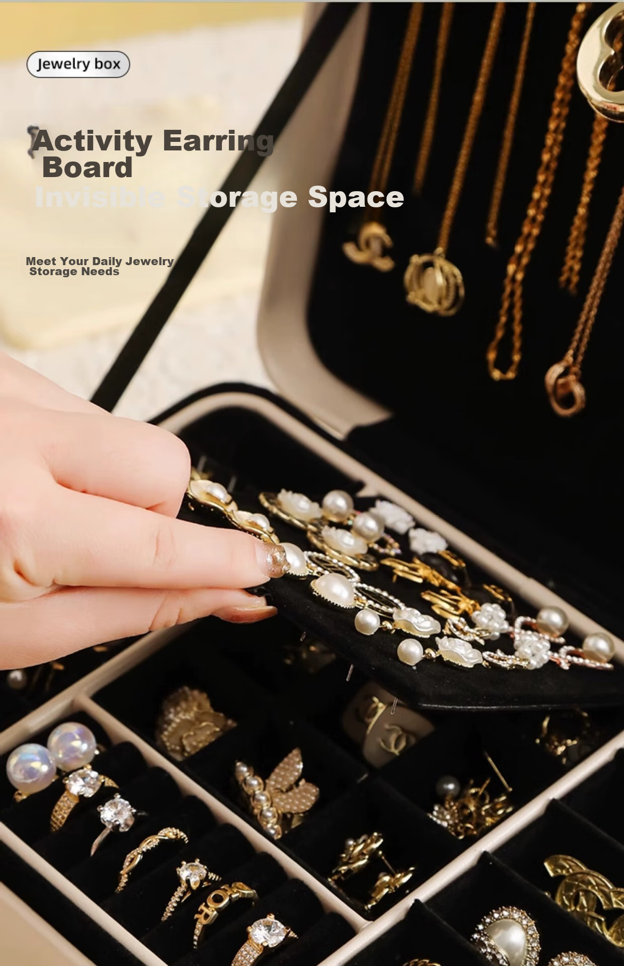 Fanyejia Luxury Large Capacity Lockable Jewelry Box for Necklaces, Rings, Watches, Gold, 3-Layer Organizer Gift Box 9
