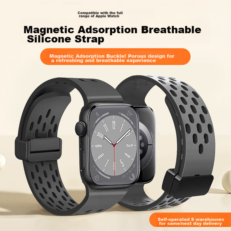 Mashi Compatible Apple Watch Band, Silicone Perforated Hollow Design for Ultra 4/3/iWatch/S12/11/10/9/8/7/6/SE, Breathable Magnetic Strap for Autum
