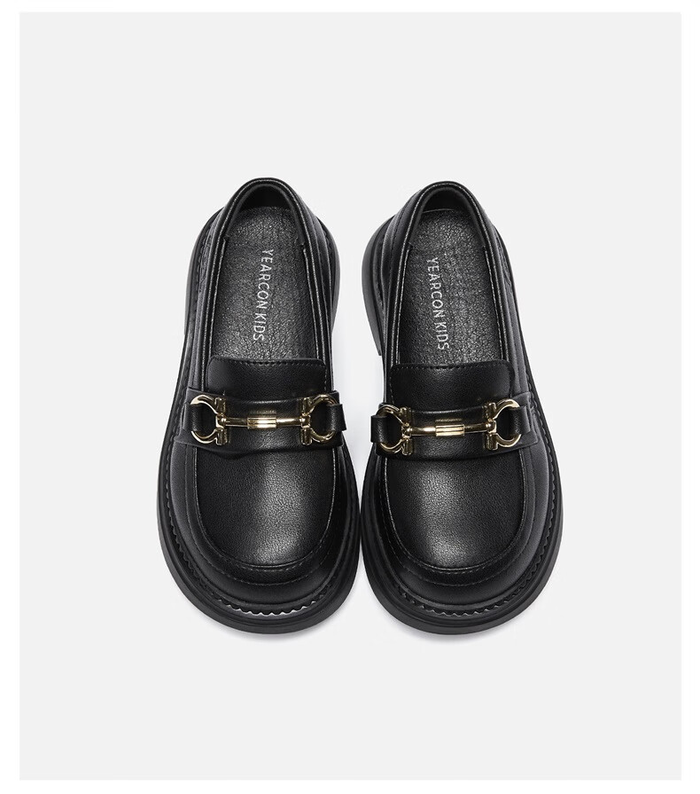 Eierkang Black Leather Girls' Princess School Shoes Non-Slip Student Performance Shoes Black Size 29 7