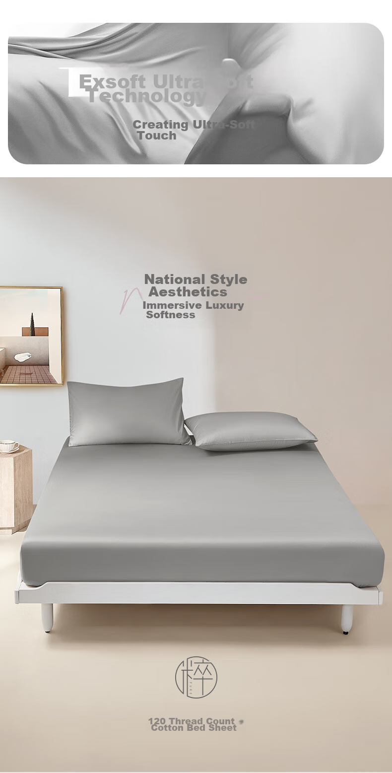 LUOLAI Home Textiles 120 Thread Count Pure Cotton Fitted Sheet Single Piece, Gray 150*200*28 1
