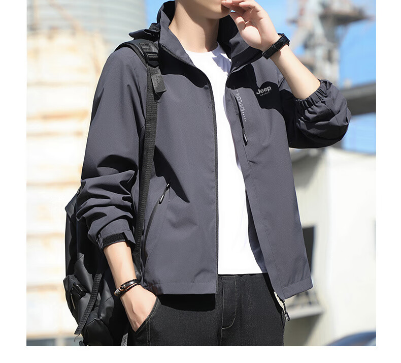 JEEP SPIRIT Men's Windbreaker Jacket for Spring And Autumn, Windproof Outdoor Sports Coat, Dark Gray, 5XL 3