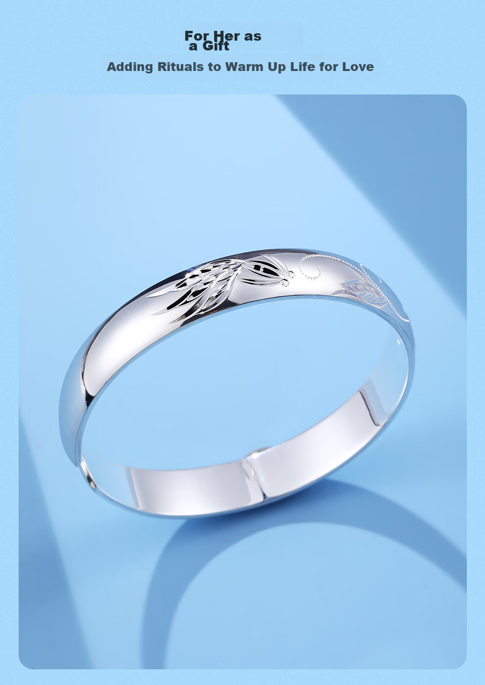 Laoyinjiang 999 Sterling Silver Bracelet with Fish Pattern, Adjustable Opening Width, Wide Surface, Silver Bangle for Women, Gift for Mom And Elderly 8