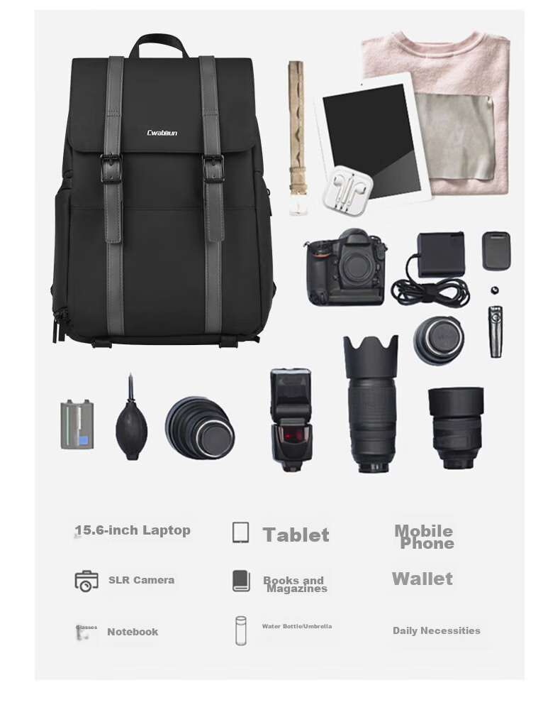 CWATCUN Camera Backpack, Casual Commuter Anti-Collision Photography Bag, Compatible with Fuji, Sony, Canon, Stylish Backpack Suitable for Men And Wome 8