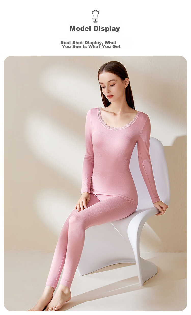 LangSha Women's Thermal Underwear Set: Seamless Cotton Autumn Top And Pants, High-Elastic Slim-Fit Base Layer, Women's Thermal Undergarments 13