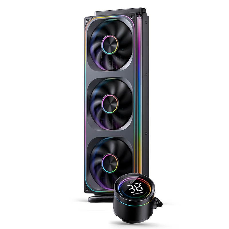 JONSBO TH-360 Black All-In Liquid Cooler (Integrated 4-Fan Chassis with Mirror Finish, Direct CPU Connection, Digital Display, Software, And Mirror Effect Lighting)